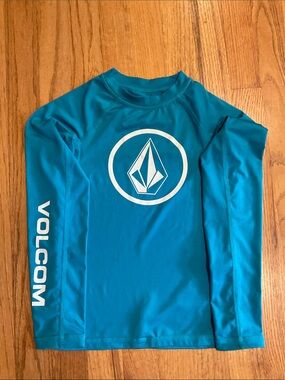 Volcom - RashGuard - Big Boys Lido - Solid - Size S - UPF 50 - Teal/White